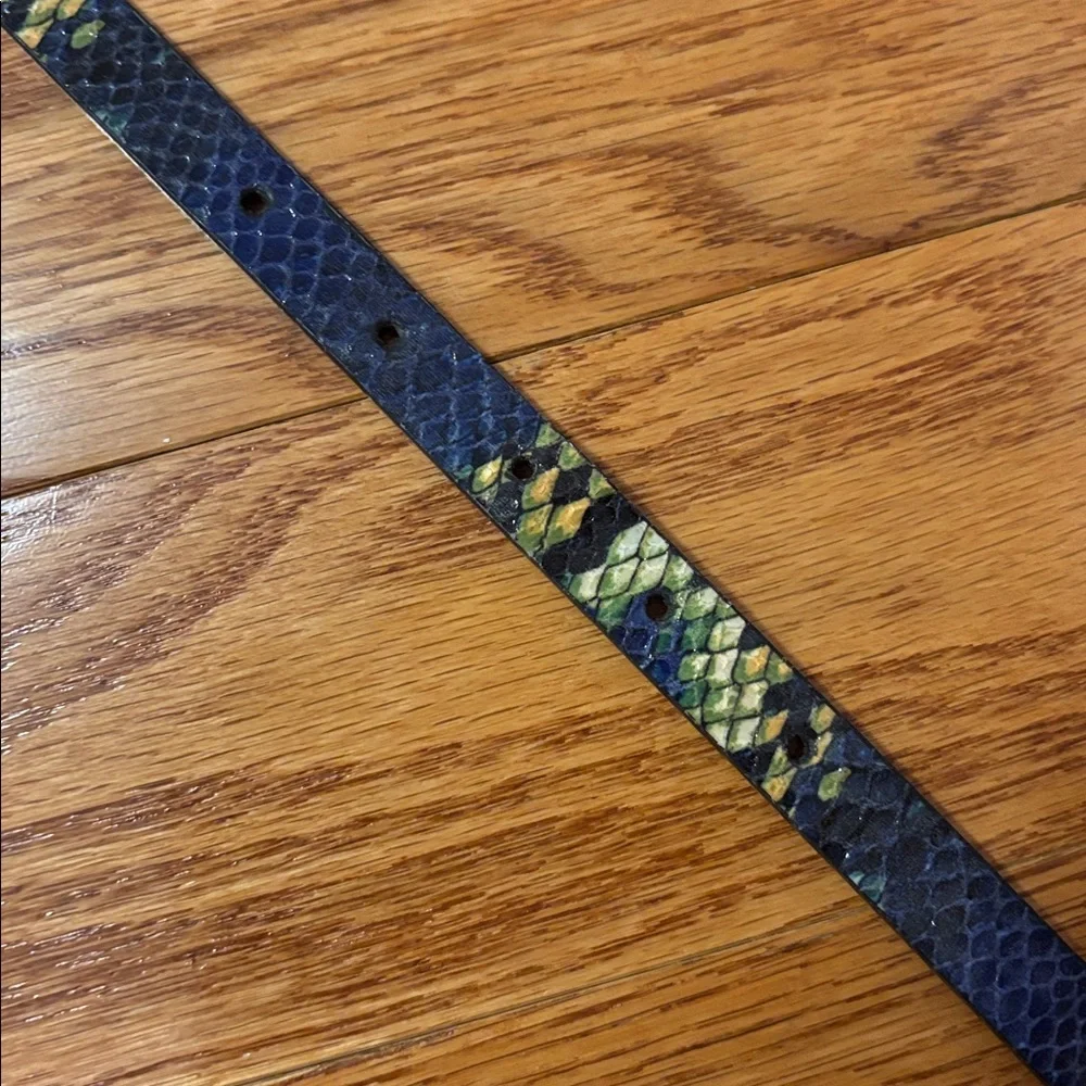 Joe Fresh Snake Print Belt Small Blue Green Yellow Vegan Leather Classic Thin
